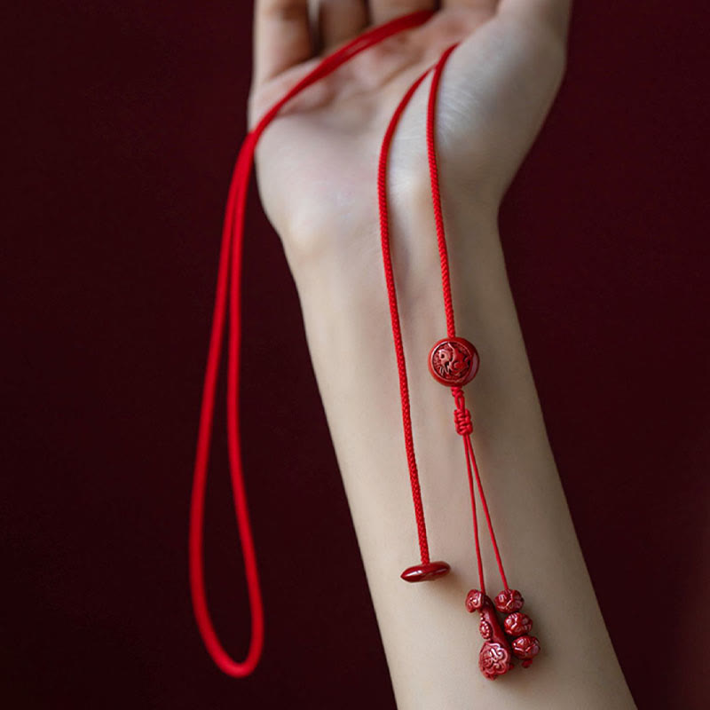 Buddha Stones Natural Cinnabar Chinese Zodiac Ruyi Handle Fu Character Lotus Blessing Red String Belly Chain - image 12