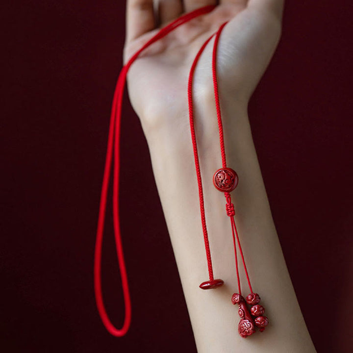 Buddha Stones Natural Cinnabar Chinese Zodiac Ruyi Handle Fu Character Lotus Blessing Red String Belly Chain - image 12