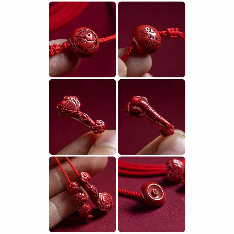 Buddha Stones Natural Cinnabar Chinese Zodiac Ruyi Handle Fu Character Lotus Blessing Red String Belly Chain - image 2