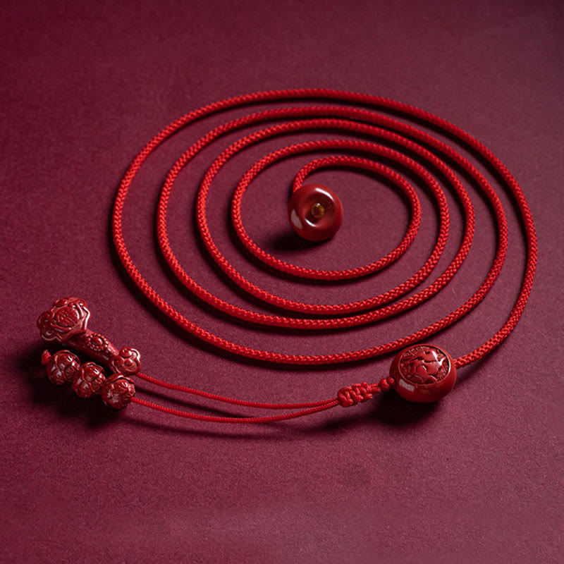 Buddha Stones Natural Cinnabar Chinese Zodiac Ruyi Handle Fu Character Lotus Blessing Red String Belly Chain - image 1