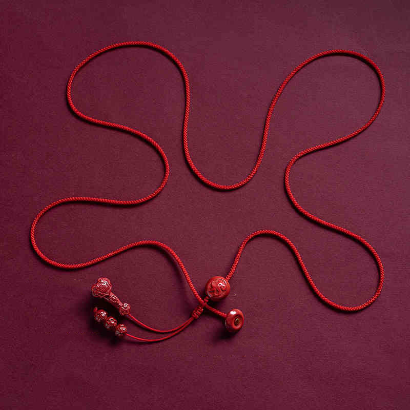 Buddha Stones Natural Cinnabar Chinese Zodiac Ruyi Handle Fu Character Lotus Blessing Red String Belly Chain - Rabbit - image 20