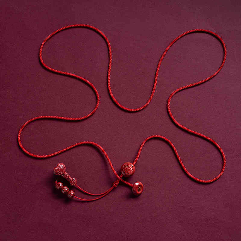 Buddha Stones Natural Cinnabar Chinese Zodiac Ruyi Handle Fu Character Lotus Blessing Red String Belly Chain - Goat - image 24