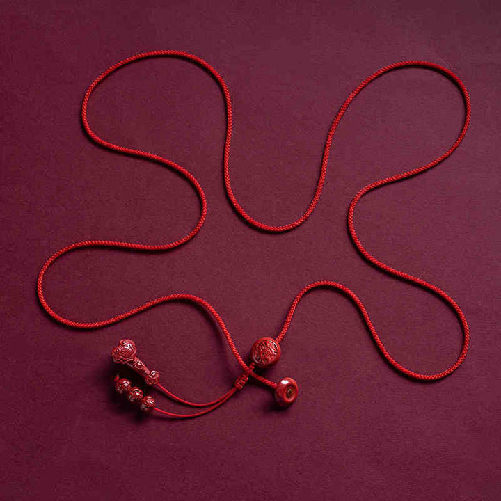 Buddha Stones Natural Cinnabar Chinese Zodiac Ruyi Handle Fu Character Lotus Blessing Red String Belly Chain - Goat - image 24