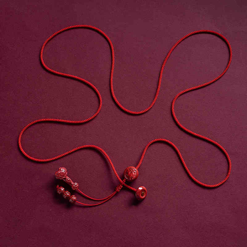 Buddha Stones Natural Cinnabar Chinese Zodiac Ruyi Handle Fu Character Lotus Blessing Red String Belly Chain - Pig - image 28