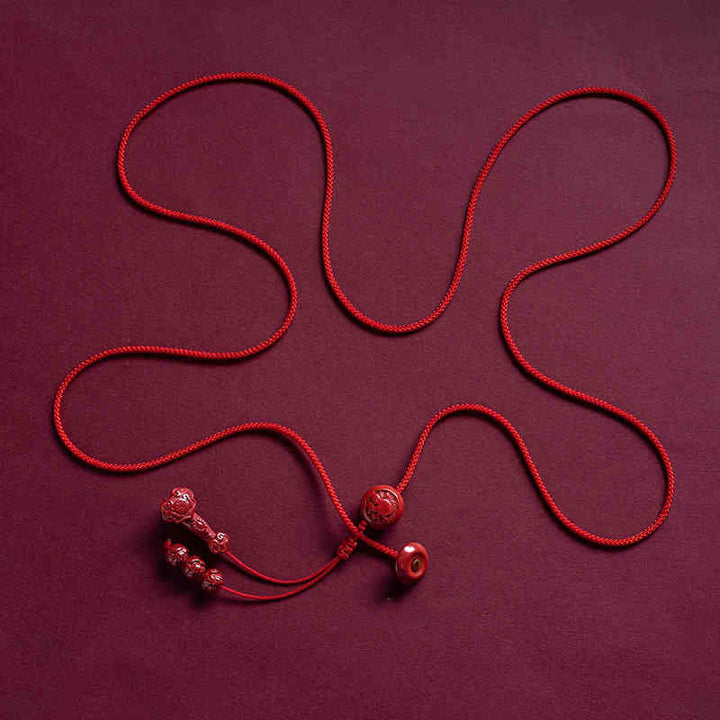 Buddha Stones Natural Cinnabar Chinese Zodiac Ruyi Handle Fu Character Lotus Blessing Red String Belly Chain - Dragon - image 21