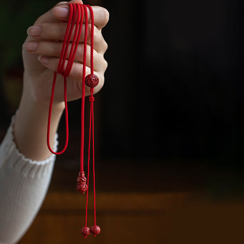 Buddha Stones Natural Cinnabar Chinese Zodiac Gourd Calm Blessing Red String Belly Chain - image 1