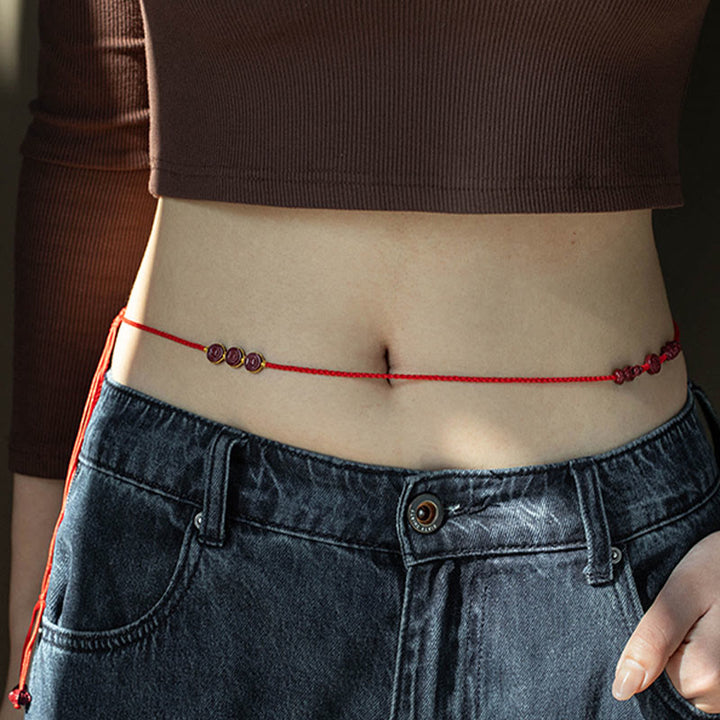 Buddha Stones Natural Cinnabar PiXiu Calm Blessing Red String Belly Chain - image 7