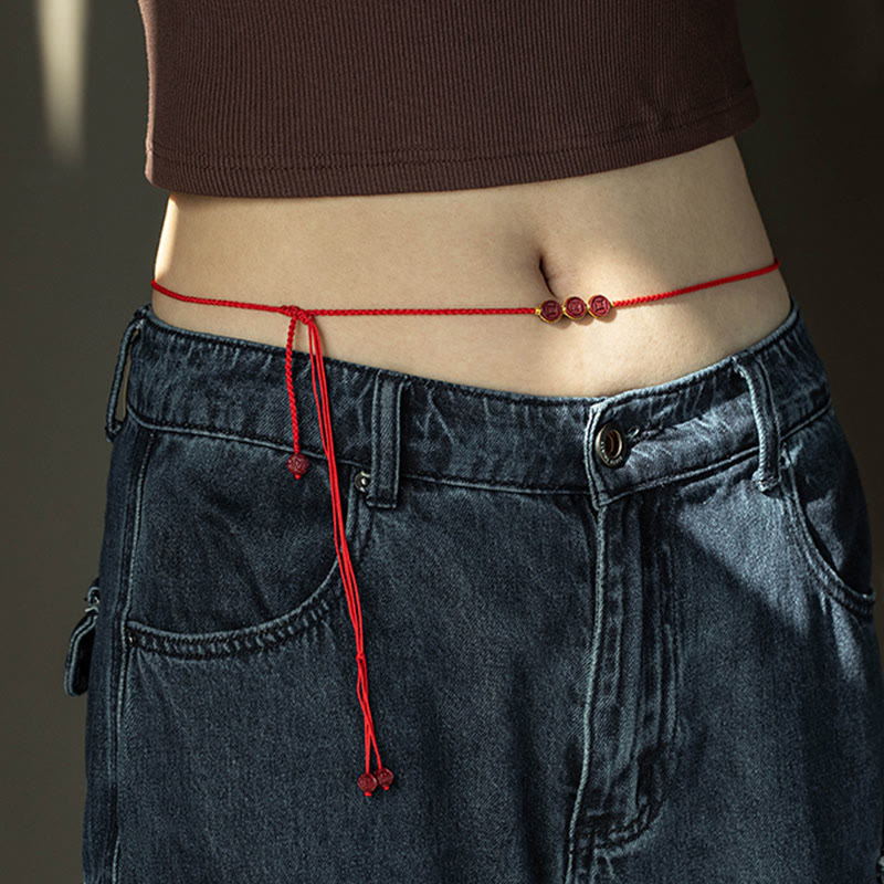 Buddha Stones Natural Cinnabar PiXiu Calm Blessing Red String Belly Chain - image 8