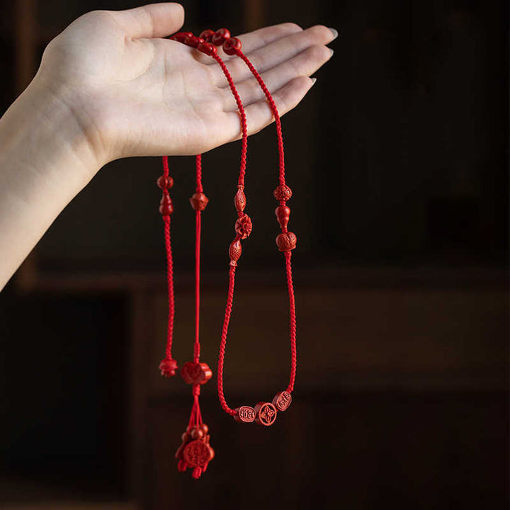 Buddha Stones Natural Cinnabar Calm Blessing Red String Belly Chain - image 8