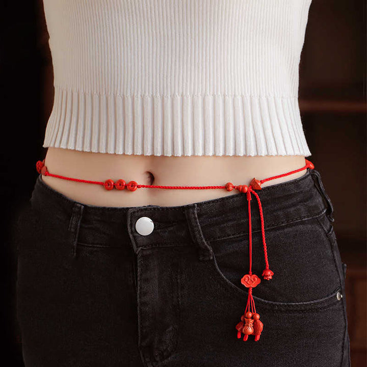 Buddha Stones Natural Cinnabar Calm Blessing Red String Belly Chain - image 4