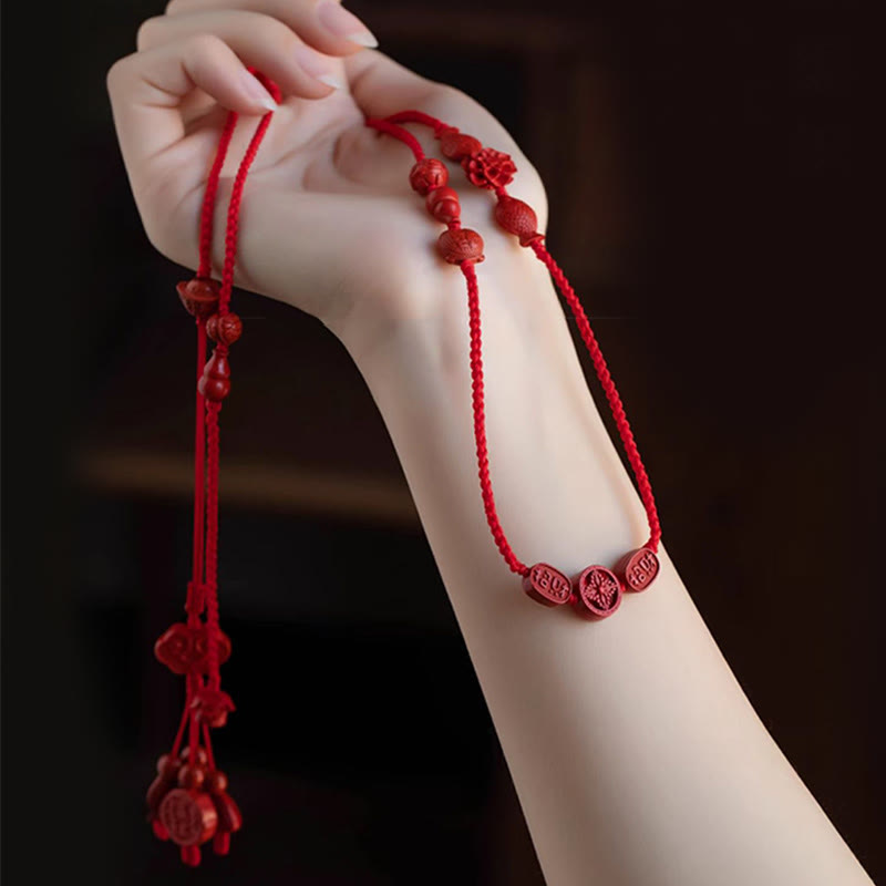 Buddha Stones Natural Cinnabar Calm Blessing Red String Belly Chain - image 7
