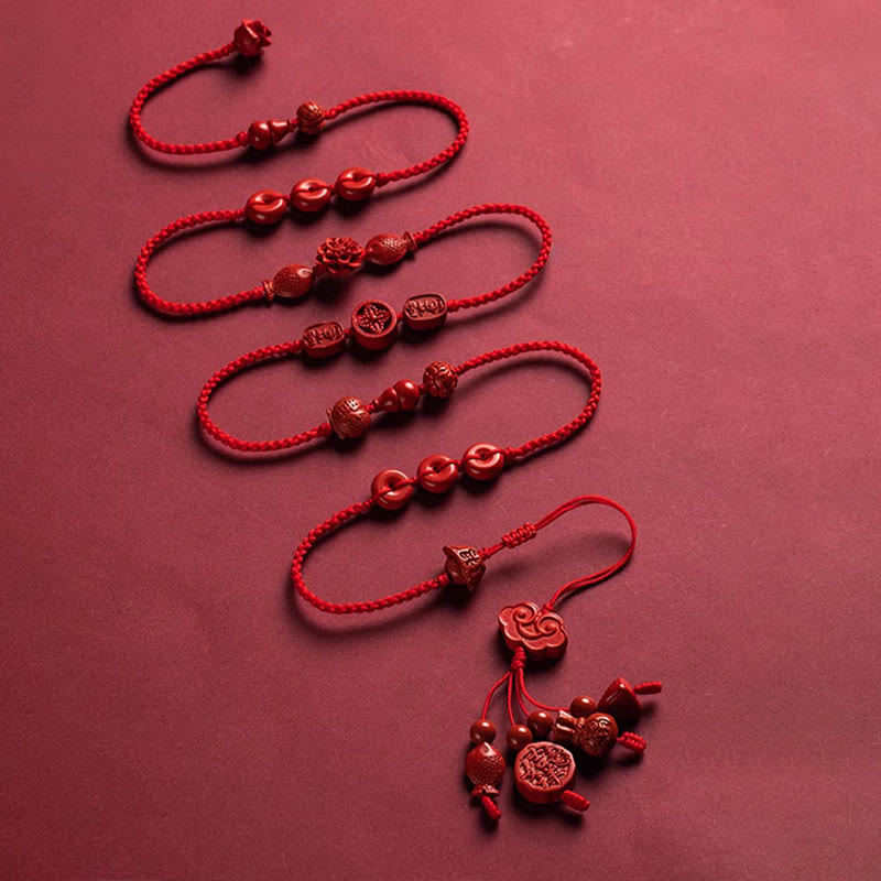 Buddha Stones Natural Cinnabar Calm Blessing Red String Belly Chain - image 3