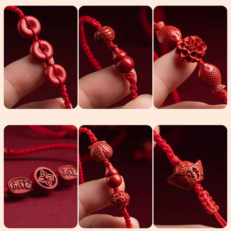 Buddha Stones Natural Cinnabar Calm Blessing Red String Belly Chain - image 10