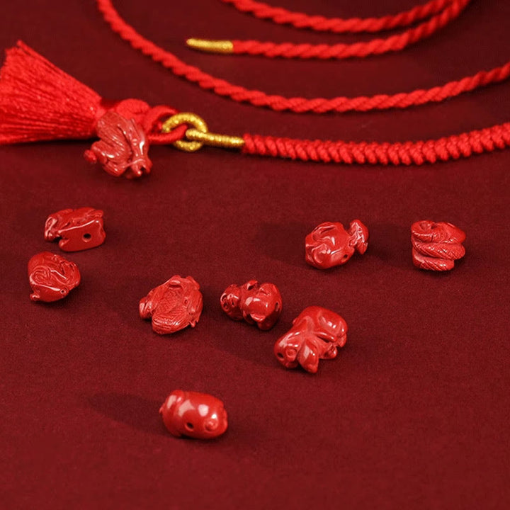 Buddha Stones Natural Cinnabar Dragon Blessing Red String Belly Chain - image 4