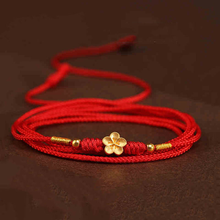 Buddha Stone 999 Solid Gold Red String Belly Chain - Plum Bossom Luck Beads Shape - image 21