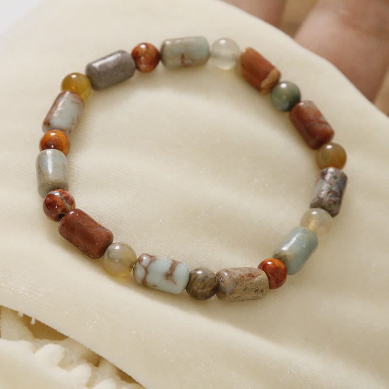Buddha Stones Red Agate Shoushan Stone Calm Blessing Bracelet - Rectangular Round Beads - image 1