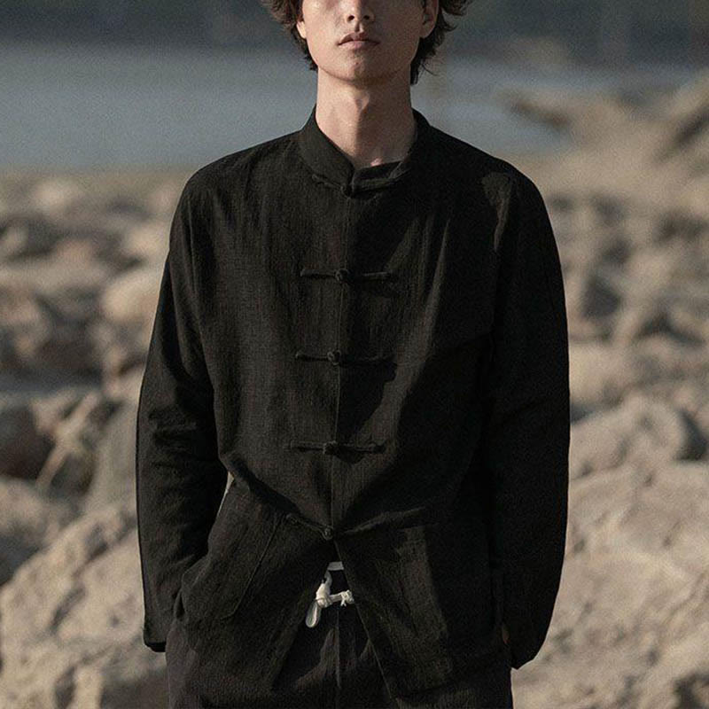 Buddha Stones Stand Collar Tang Suit Casual Shirt - image 10