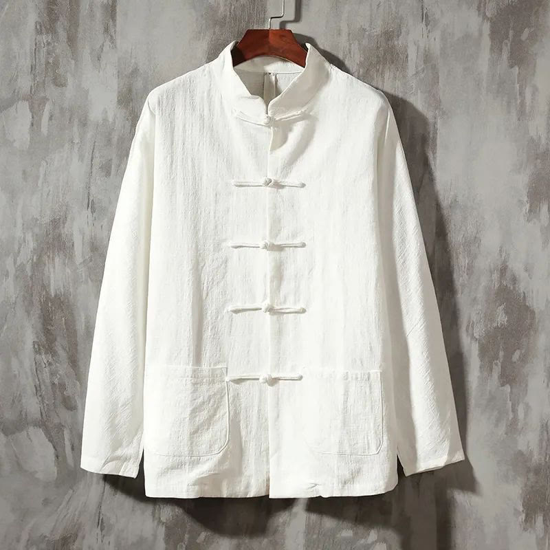 Buddha Stones Stand Collar Tang Suit Casual Shirt - White - US/UK/AU44，EU54 (5XL) - image 5