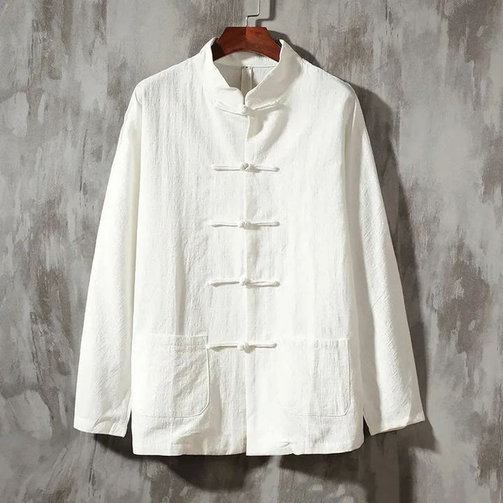 Buddha Stones Stand Collar Tang Suit Casual Shirt - White - US/UK/AU44，EU54 (5XL) - image 5