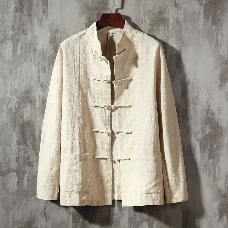 Buddha Stones Stand Collar Tang Suit Casual Shirt - Beige - US/UK/AU44，EU54 (5XL) - image 0