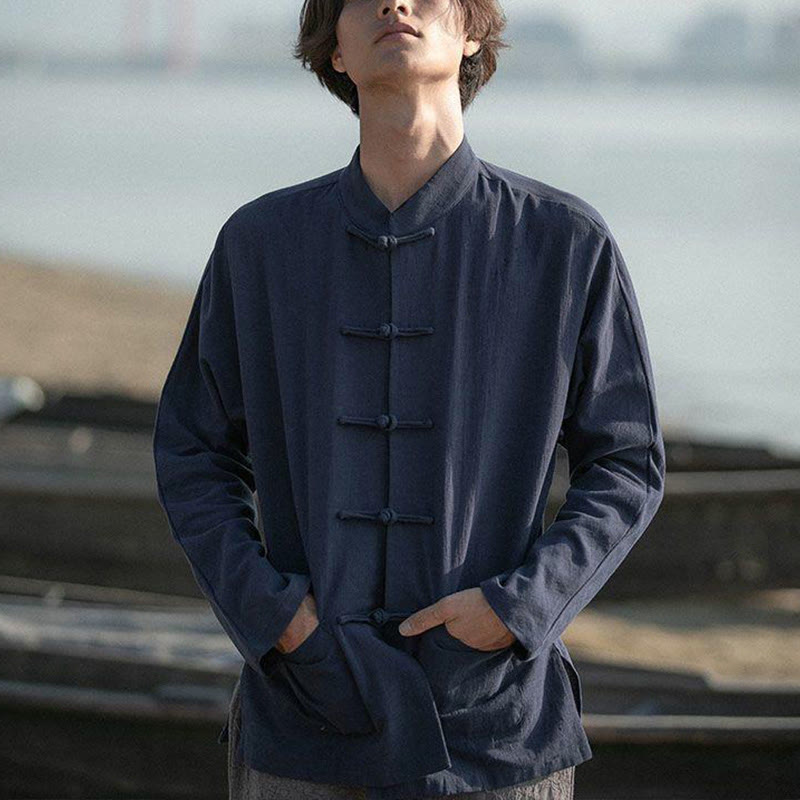 Buddha Stones Stand Collar Tang Suit Casual Shirt - image 15