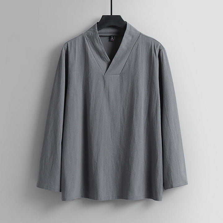 Buddha Stones Cross-Collars Cotton Tang Suit Hanfu Top Pants Clothing Men's Set - image 1