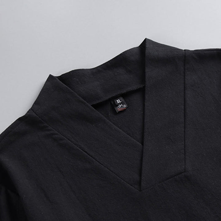 Buddha Stones Cross-Collars Cotton Tang Suit Hanfu Top Pants Clothing Men's Set - image 6