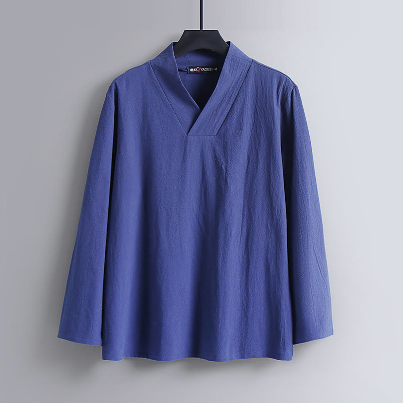 Buddha Stones Cross-Collars Cotton Tang Suit Hanfu Top Pants Clothing Men's Set - image 14