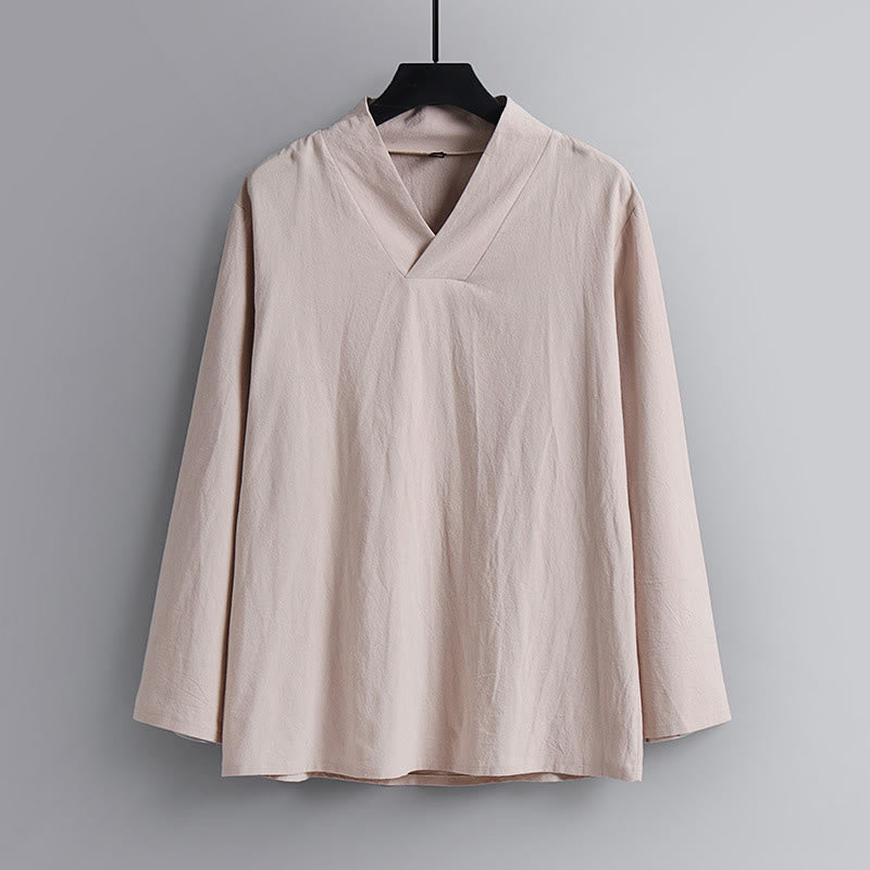 Buddha Stones Cross-Collars Cotton Tang Suit Hanfu Top Pants Clothing Men's Set - image 11