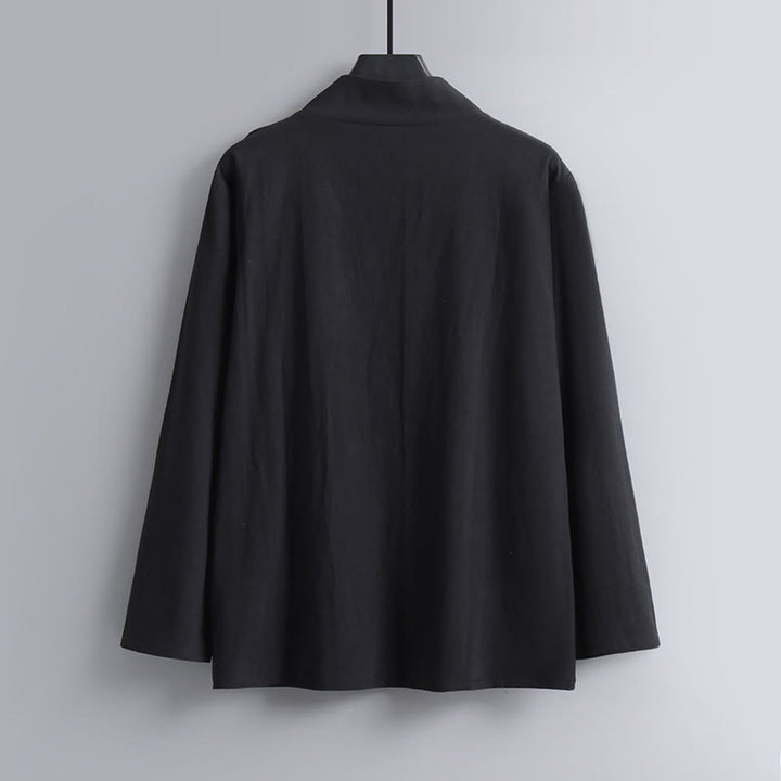 Buddha Stones Cross-Collars Cropped Bloomers Cotton Tang Suit Hanfu Top Pants Clothing Men's Set - image 11