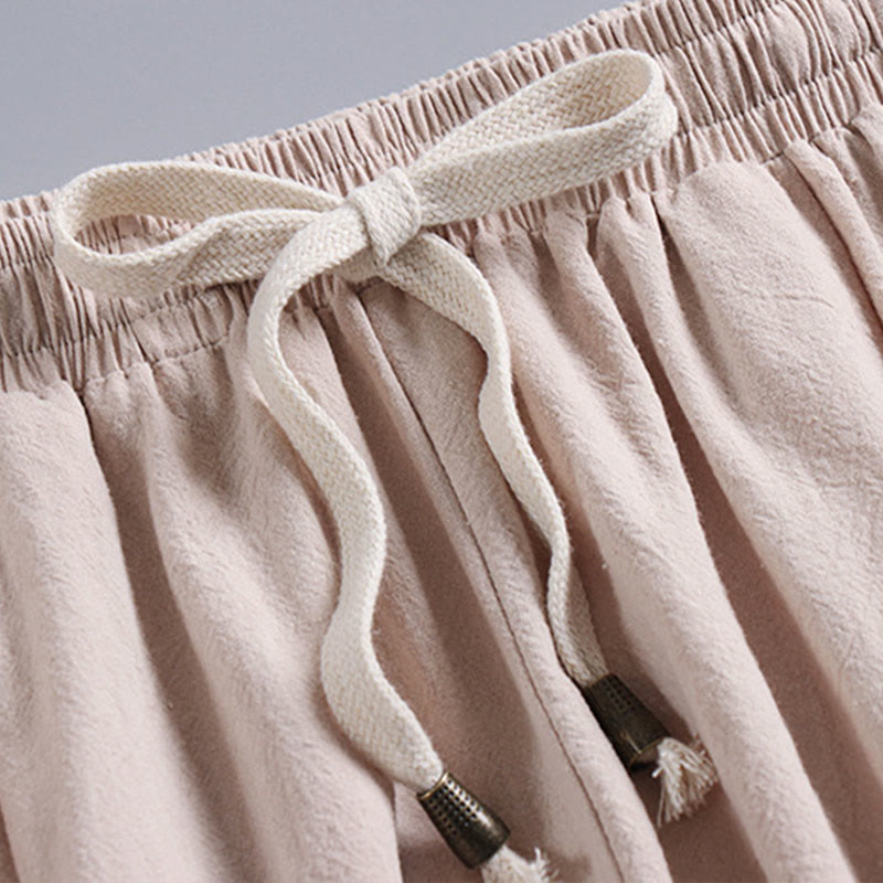 Buddha Stones Cross-Collars Cropped Bloomers Cotton Tang Suit Hanfu Top Pants Clothing Men's Set - image 5