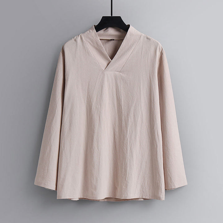 Buddha Stones Cross-Collars Cropped Bloomers Cotton Tang Suit Hanfu Top Pants Clothing Men's Set - image 1