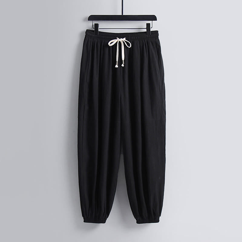 Buddha Stones Cross-Collars Cropped Bloomers Cotton Tang Suit Hanfu Top Pants Clothing Men's Set - image 15