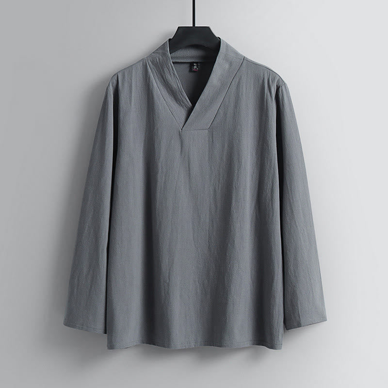 Buddha Stones Cross-Collars Cropped Bloomers Cotton Tang Suit Hanfu Top Pants Clothing Men's Set - image 23