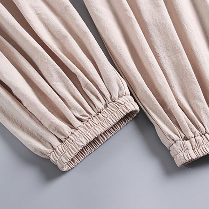 Buddha Stones Cross-Collars Cropped Bloomers Cotton Tang Suit Hanfu Top Pants Clothing Men's Set - image 7