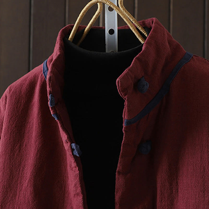 Buddha Stones Solid Color Casual Frog-button Turtleneck Cotton Linen Women's Jacket Shirts Clothing - image 2