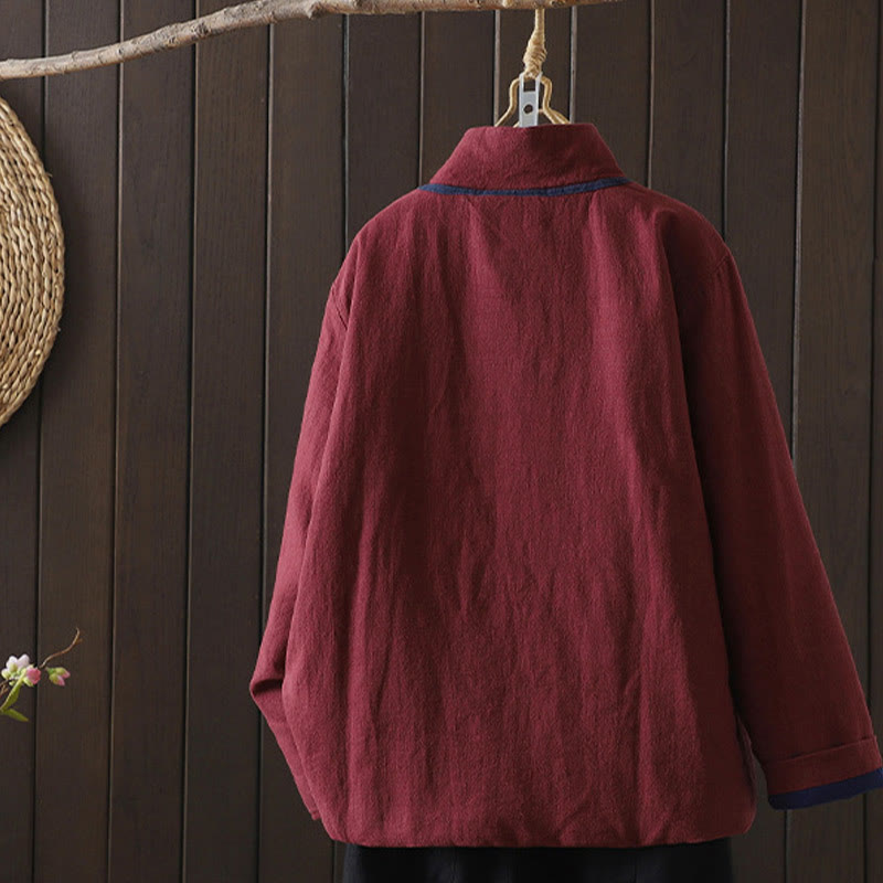 Buddha Stones Solid Color Casual Frog-button Turtleneck Cotton Linen Women's Jacket Shirts Clothing - image 1