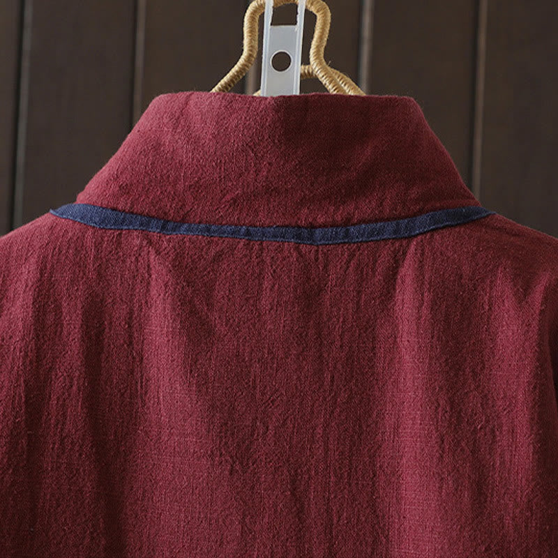 Buddha Stones Solid Color Casual Frog-button Turtleneck Cotton Linen Women's Jacket Shirts Clothing - image 3