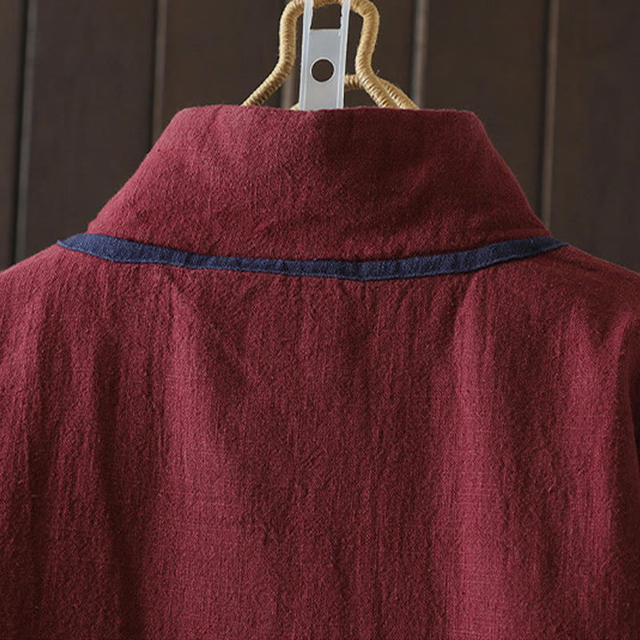 Buddha Stones Solid Color Casual Frog-button Turtleneck Cotton Linen Women's Jacket Shirts Clothing - image 3