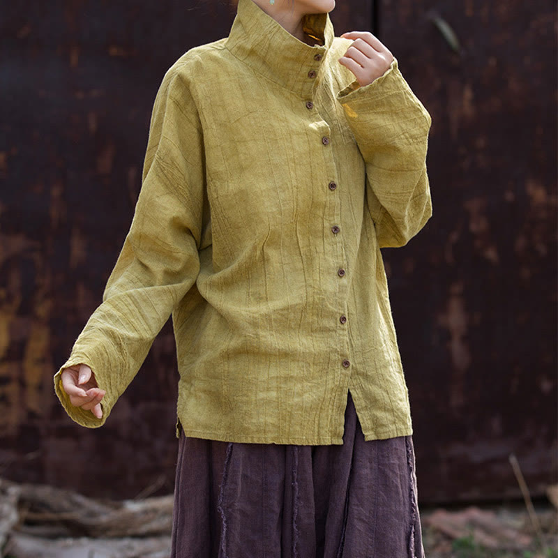 Buddha Stones Turtleneck Dyeing Ramie Cotton Chinese Style Cardigan Clothing - image 6