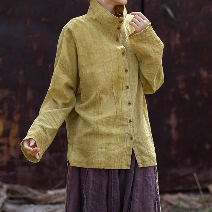 Buddha Stones Turtleneck Dyeing Ramie Cotton Chinese Style Cardigan Clothing - image 6