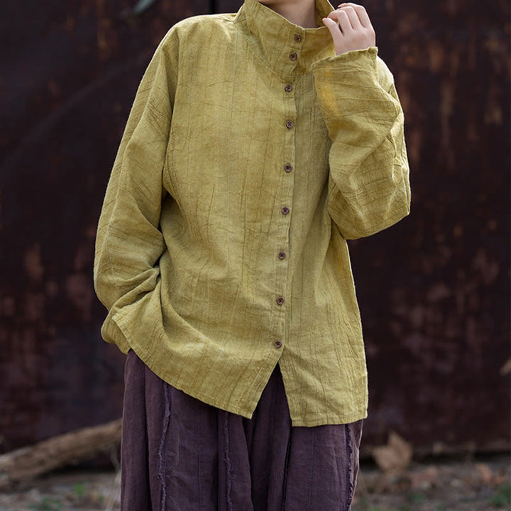 Buddha Stones Turtleneck Dyeing Ramie Cotton Chinese Style Cardigan Clothing - image 5