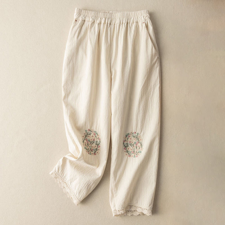 Buddha Stones Casual Lace Trim Embroidered Cotton Harem Pants With Pockets - White - US14，UK/AU18，EU46 (4XL) - image 7
