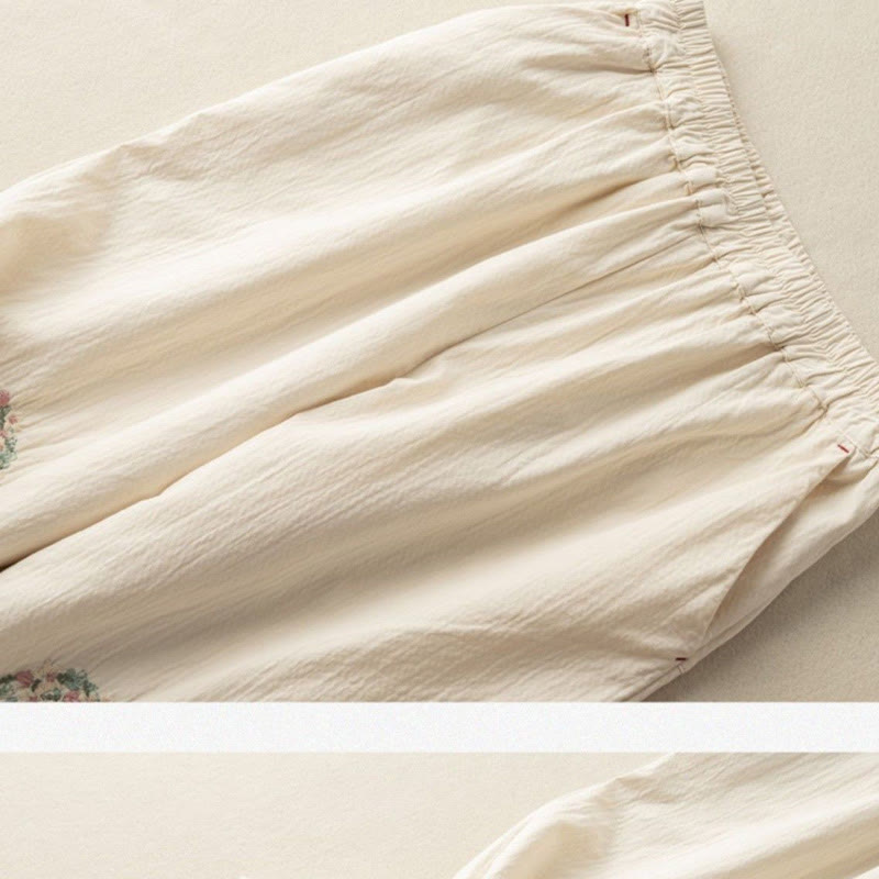 Buddha Stones Casual Lace Trim Embroidered Cotton Harem Pants With Pockets - image 8