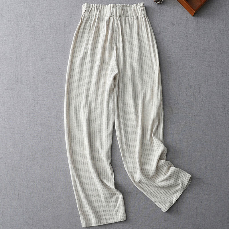 Buddha Stones Vertical Striped High Waist Wide Leg Pants With Pockets - Snow - US8-10，UK/AU12-14，EU40-42 (2XL) - image 0