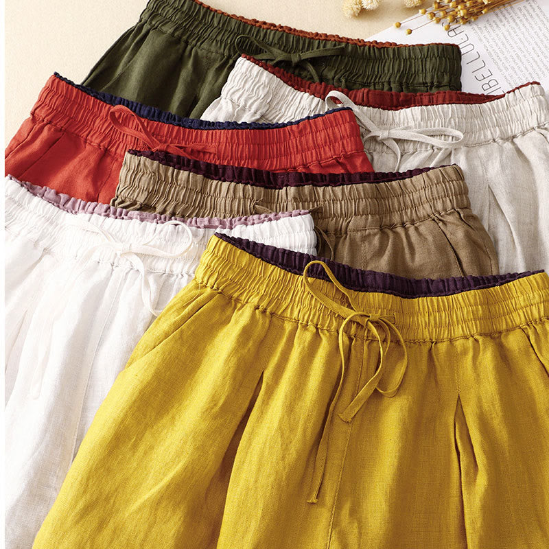 Buddha Stones Vintage High Waist Lace-up Cotton Linen Harem Pants With Pockets - image 41