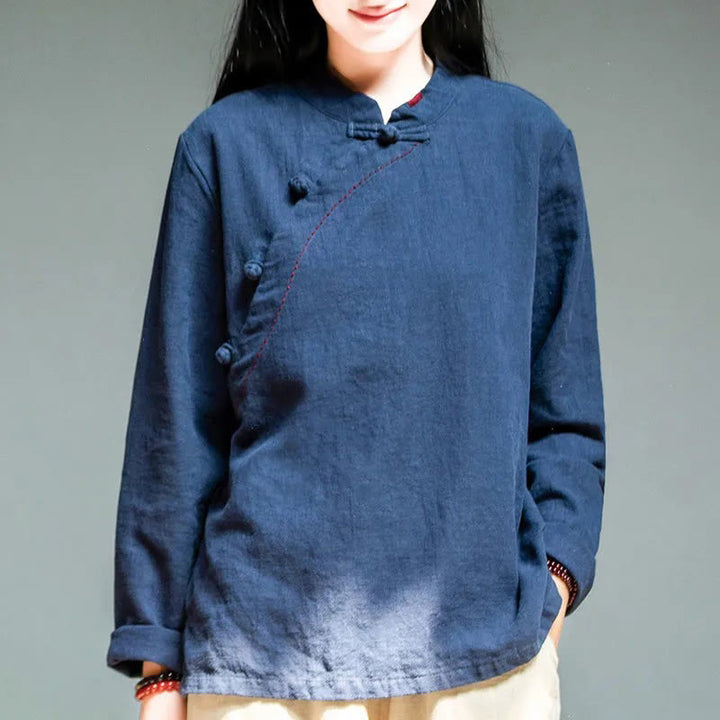 Buddha Stones Oblique Collar Knot button Cotton Loose Linen Clothing - MidnightBlue - US14，UK/AU18，EU46 (4XL) - image 15
