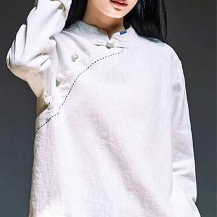 Buddha Stones Oblique Collar Knot button Cotton Loose Linen Clothing - image 12