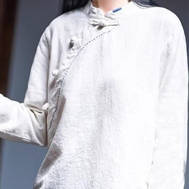 Buddha Stones Oblique Collar Knot button Cotton Loose Linen Clothing - image 14