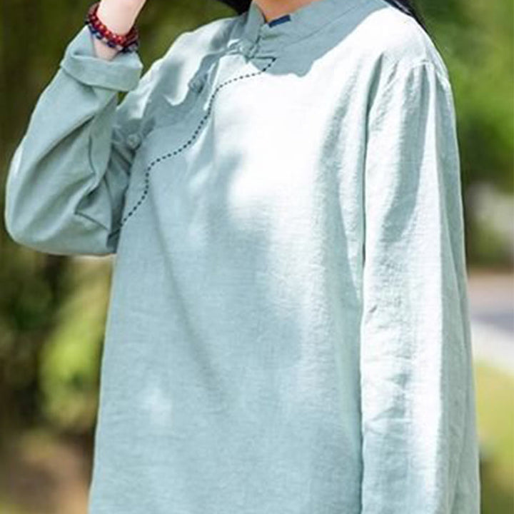 Buddha Stones Oblique Collar Knot button Cotton Loose Linen Clothing - image 2